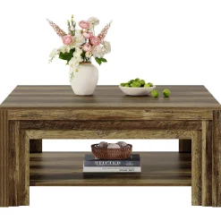 Tribesigns 39.37-Inch Square Coffee Table, Farmhouse Center Table with Shelf for Living Room
