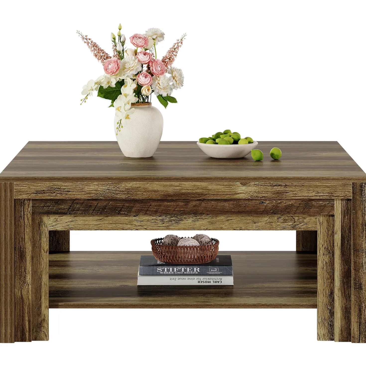 Tribesigns 39.37-Inch Square Coffee Table, Farmhouse Center Table with Shelf for Living Room