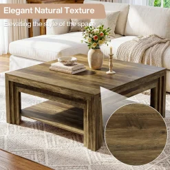 Tribesigns 39.37-Inch Square Coffee Table, Farmhouse Center Table with Shelf for Living Room