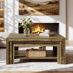 Tribesigns 39.37-Inch Square Coffee Table, Farmhouse Center Table with Shelf for Living Room