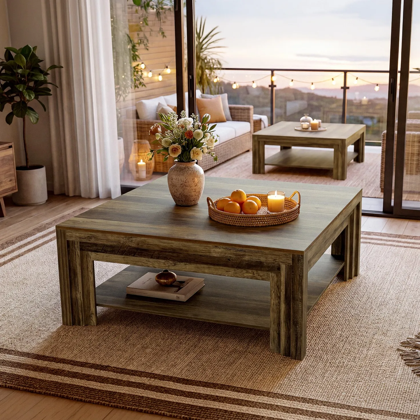 Tribesigns 39.37-Inch Square Coffee Table, Farmhouse Center Table with Shelf for Living Room
