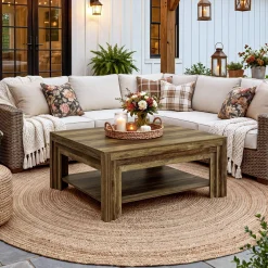 Tribesigns 39.37-Inch Square Coffee Table, Farmhouse Center Table with Shelf for Living Room