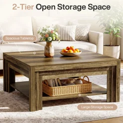 Tribesigns 39.37-Inch Square Coffee Table, Farmhouse Center Table with Shelf for Living Room