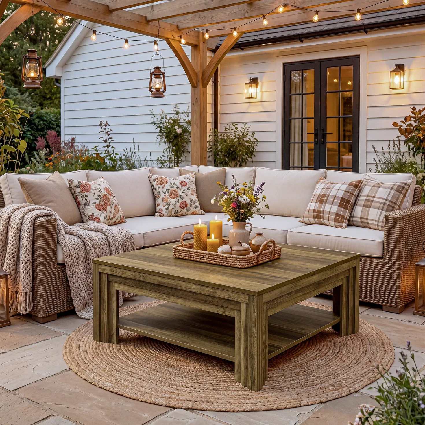 Tribesigns 39.37-Inch Square Coffee Table, Farmhouse Center Table with Shelf for Living Room
