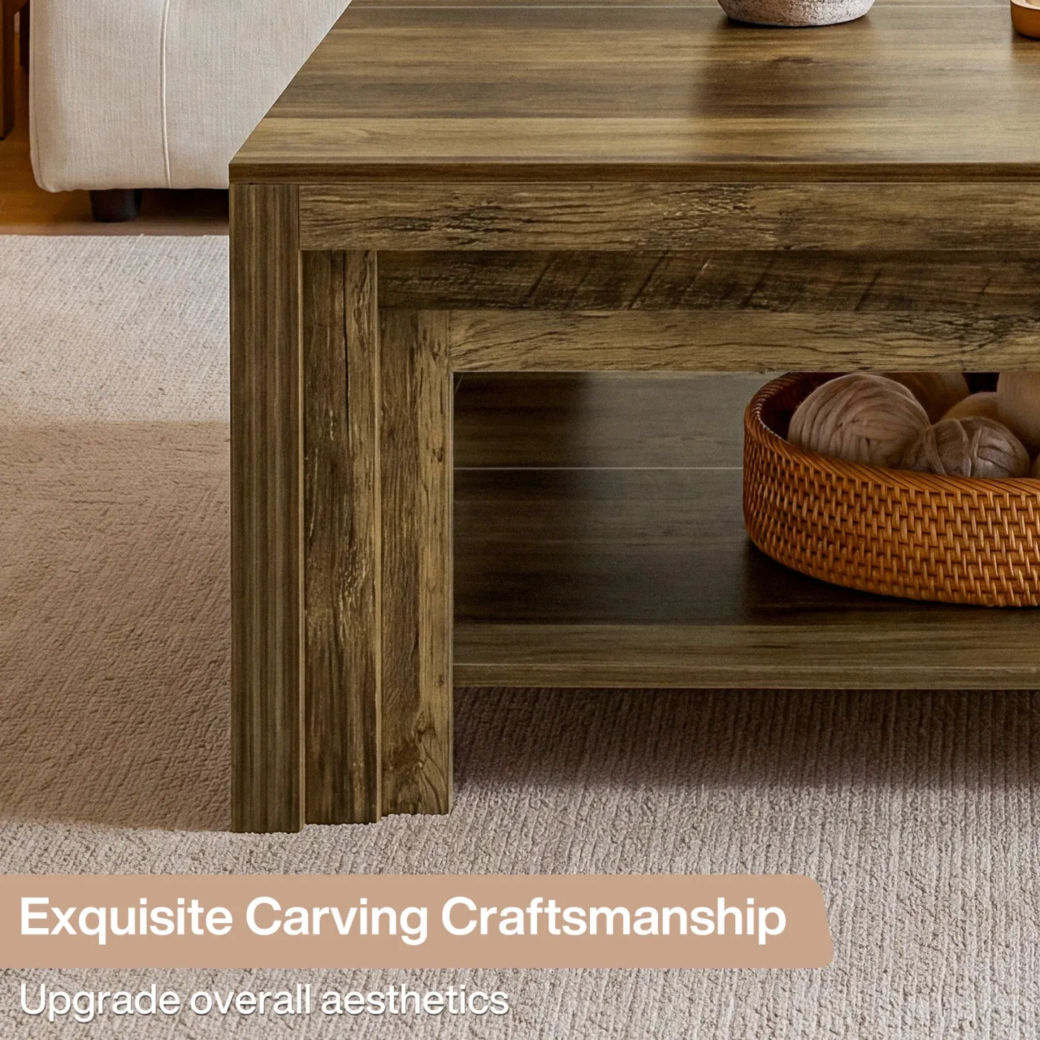 Tribesigns 39.37-Inch Square Coffee Table, Farmhouse Center Table with Shelf for Living Room