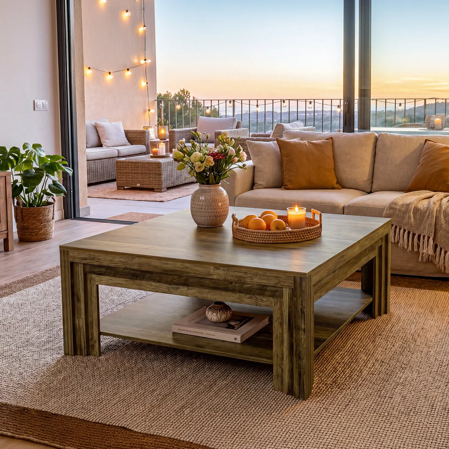 Tribesigns 39.37-Inch Square Coffee Table, Farmhouse Center Table with Shelf for Living Room