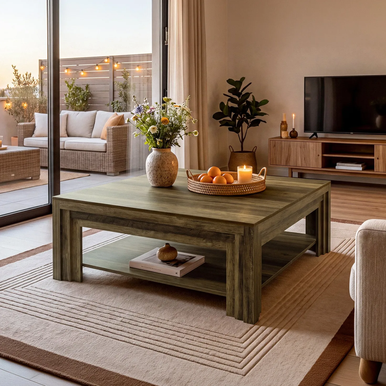 Tribesigns 39.37-Inch Square Coffee Table, Farmhouse Center Table with Shelf for Living Room