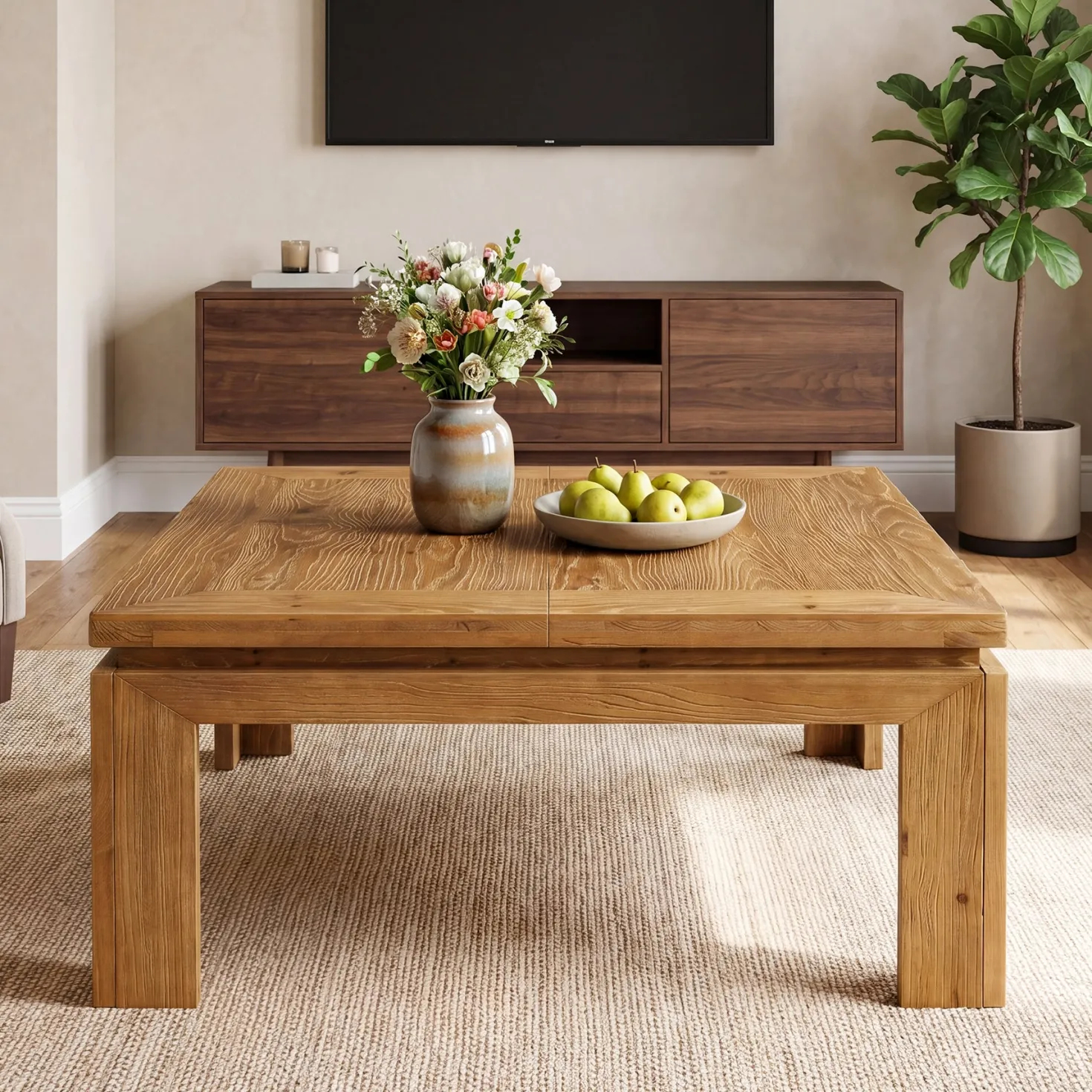 Tribesigns 39.4-Inch Square Coffee Table, Solid Wood Living Room Table