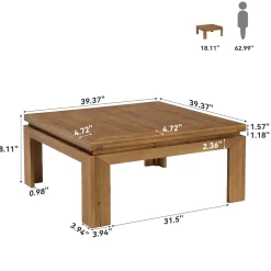 Tribesigns 39.4-Inch Square Coffee Table, Solid Wood Living Room Table
