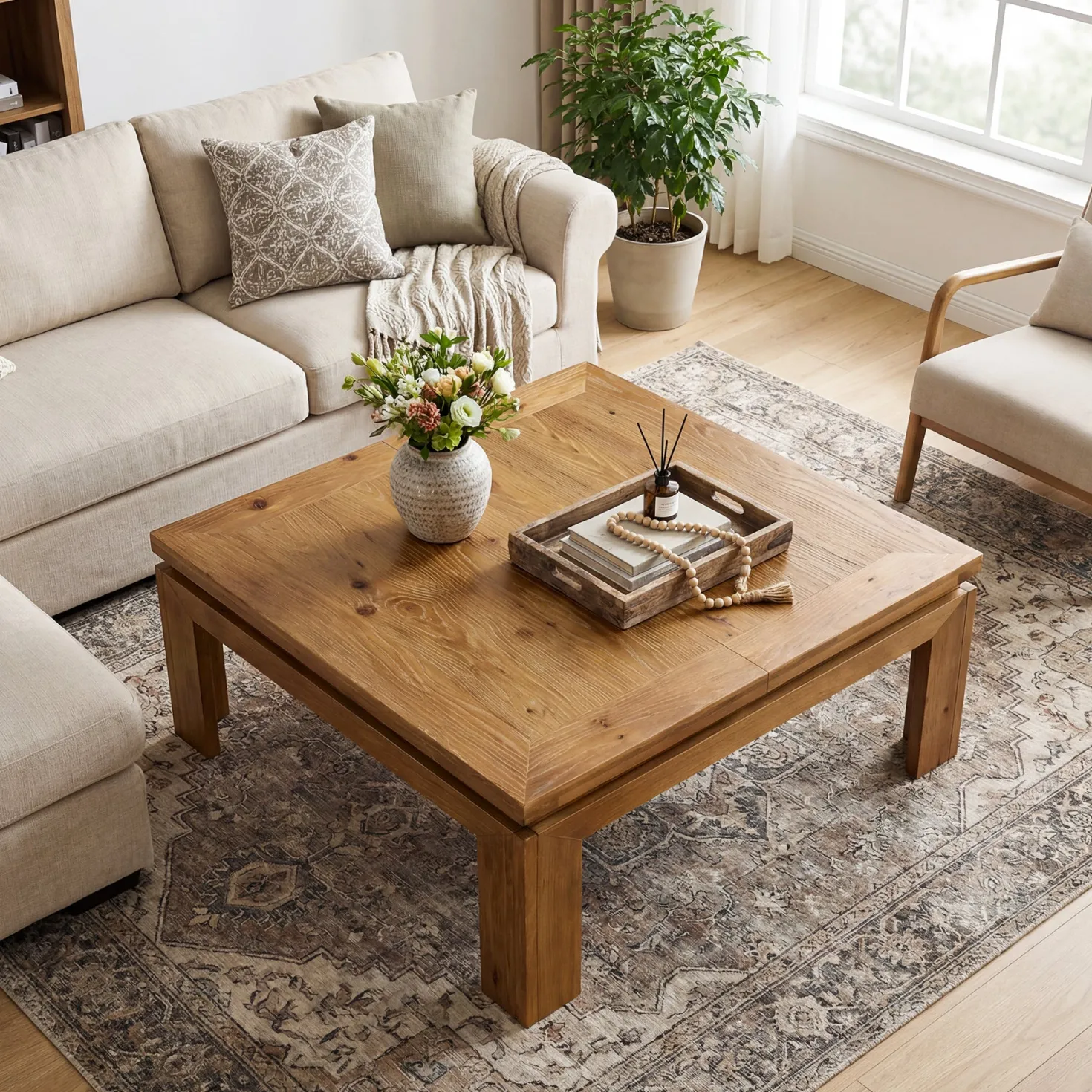 Tribesigns 39.4-Inch Square Coffee Table, Solid Wood Living Room Table