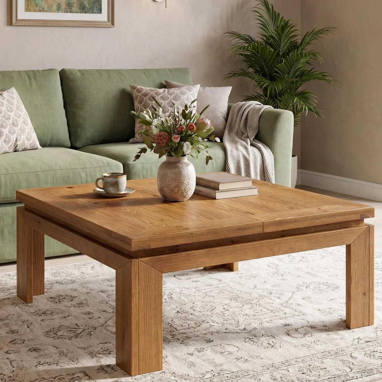 Tribesigns 39.4-Inch Square Coffee Table, Solid Wood Living Room Table