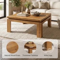 Tribesigns 39.4-Inch Square Coffee Table, Solid Wood Living Room Table