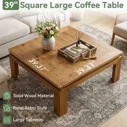 Tribesigns 39.4-Inch Square Coffee Table, Solid Wood Living Room Table