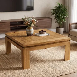 Tribesigns 39.4-Inch Square Coffee Table, Solid Wood Living Room Table