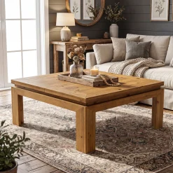 Tribesigns 39.4-Inch Square Coffee Table, Solid Wood Living Room Table