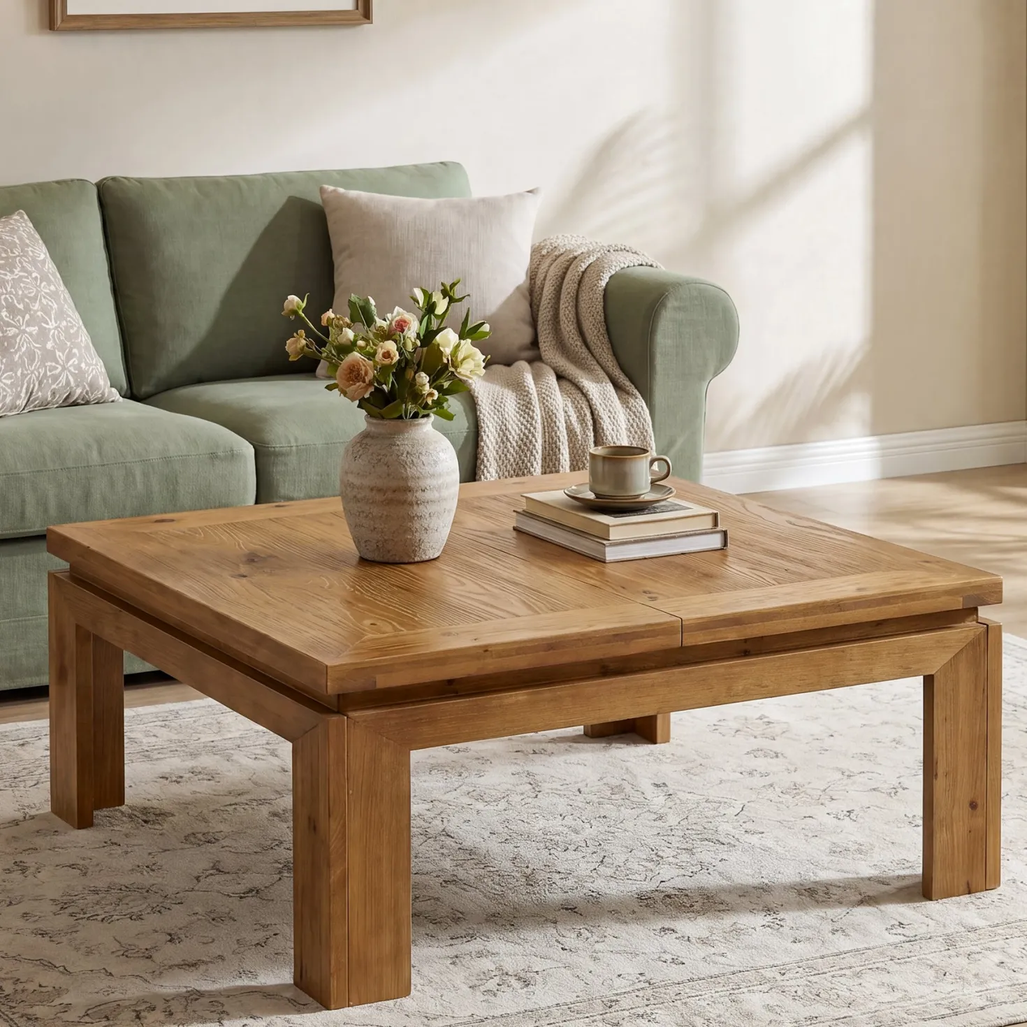 Tribesigns 39.4-Inch Square Coffee Table, Solid Wood Living Room Table