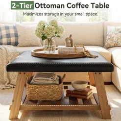 Tribesigns 31.5-Inch Square Ottoman Coffee Table, Storage Shelf Wood Accent Table for Living Room