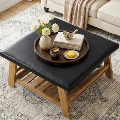 Tribesigns 31.5-Inch Square Ottoman Coffee Table, Storage Shelf Wood Accent Table for Living Room
