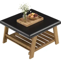 Tribesigns 31.5-Inch Square Ottoman Coffee Table, Storage Shelf Wood Accent Table for Living Room