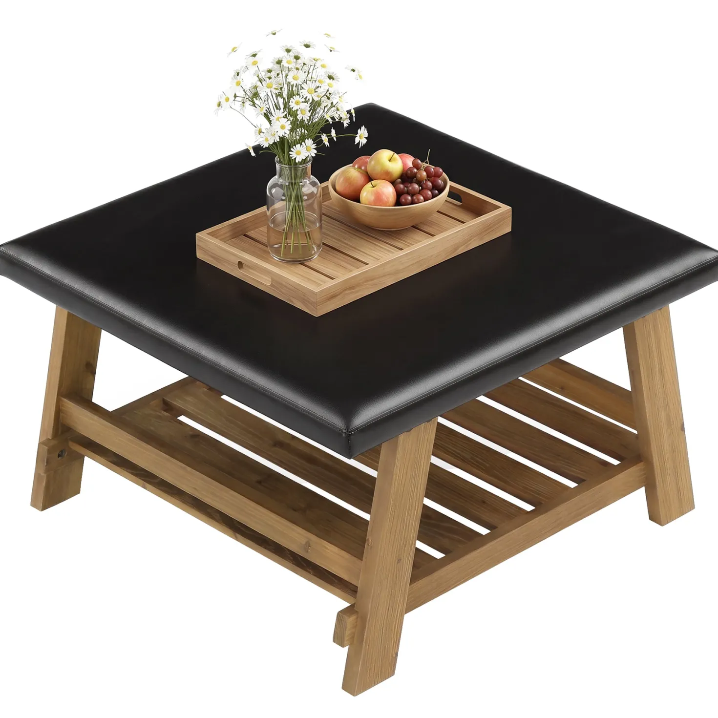 Tribesigns 31.5-Inch Square Ottoman Coffee Table, Storage Shelf Wood Accent Table for Living Room