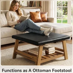 Tribesigns 31.5-Inch Square Ottoman Coffee Table, Storage Shelf Wood Accent Table for Living Room