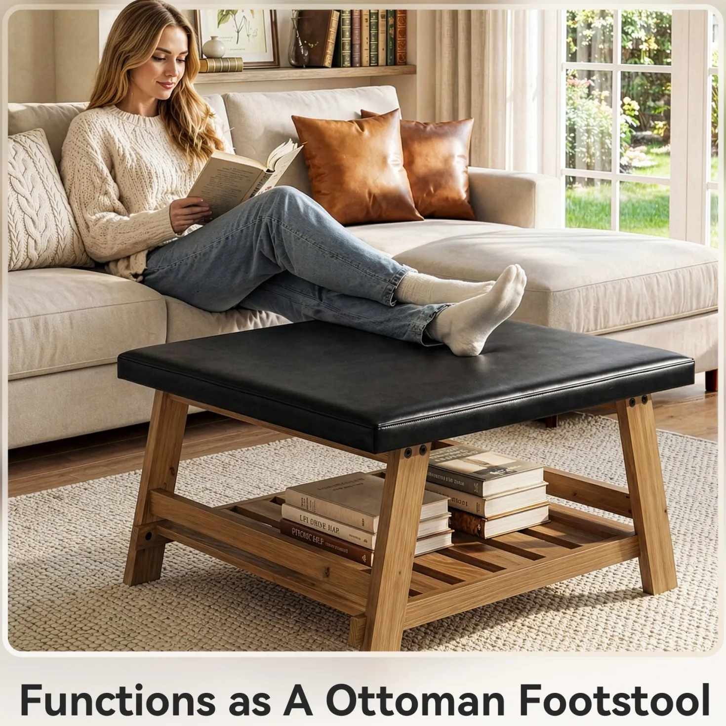 Tribesigns 31.5-Inch Square Ottoman Coffee Table, Storage Shelf Wood Accent Table for Living Room