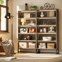 Tribesigns 70.8-Inch Tall Bookcase with LED Lights, 5-Tier Black Bookshelf Organizer