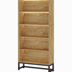 Tribesigns 70.8-Inch Tall Bookcase with LED Lights, 5-Tier Black Bookshelf Organizer