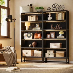 Tribesigns 70.8-Inch Tall Bookcase with LED Lights, 5-Tier Black Bookshelf Organizer