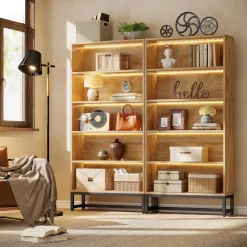 Tribesigns 70.8-Inch Tall Bookcase with LED Lights, 5-Tier Black Bookshelf Organizer