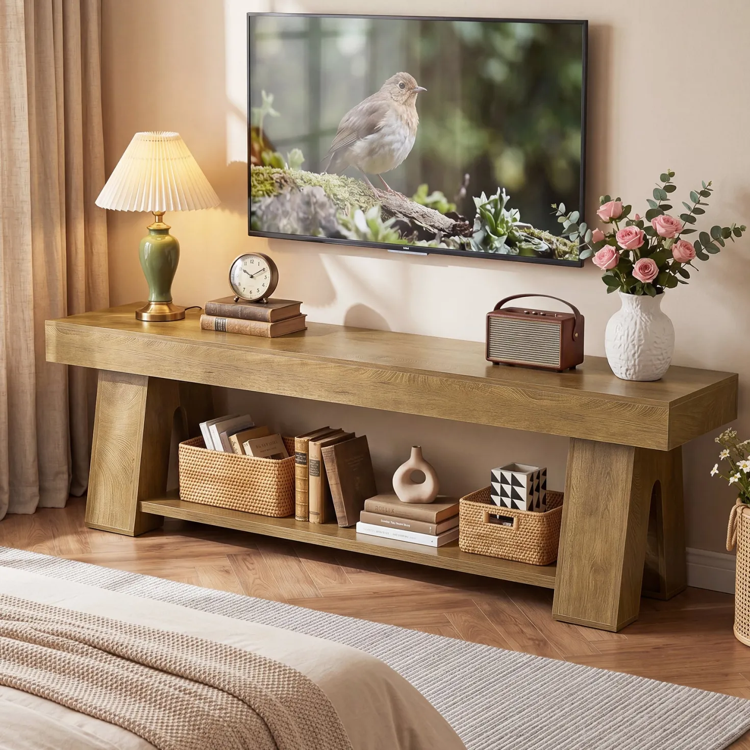 Tribesigns 63-Inch TV Stand for TVs up to 65 Inch, Wooden Media Console with Open Shelf