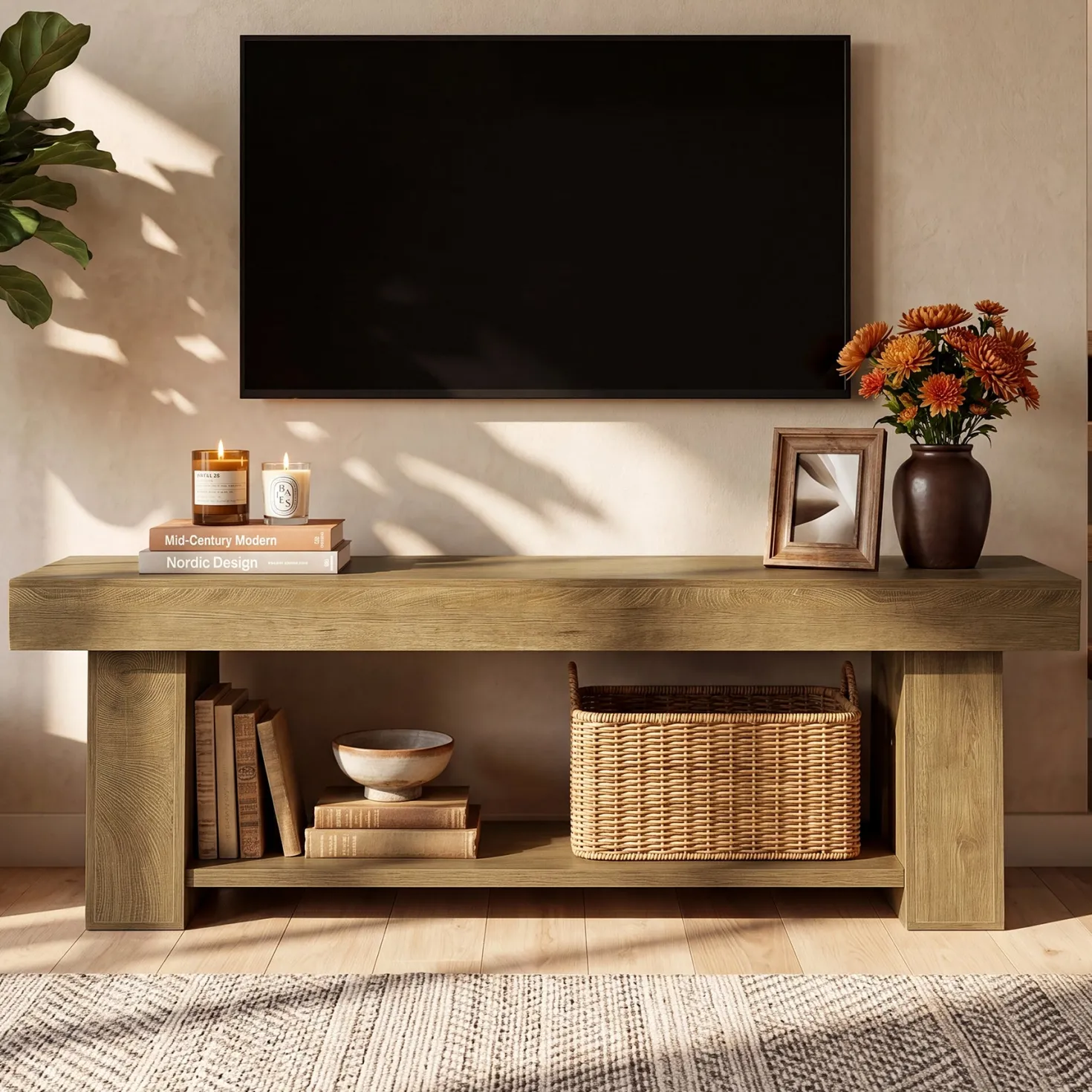 Tribesigns 63-Inch TV Stand for TVs up to 65 Inch, Wooden Media Console with Open Shelf