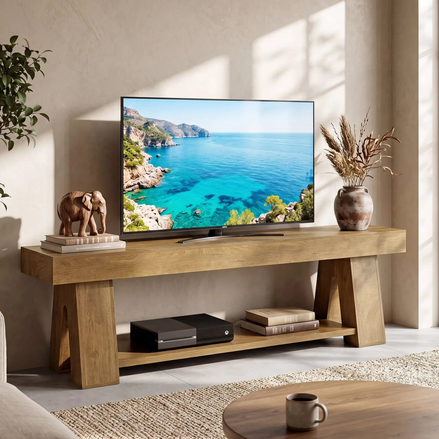 Tribesigns 63-Inch TV Stand for TVs up to 65 Inch, Wooden Media Console with Open Shelf