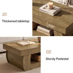 Tribesigns 55-Inch Wooden Coffee Table with 2-Tier Storage Shelf and Curved Legs, Modern Farmhouse Center Table for Living Room and Apartment