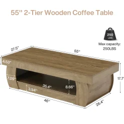 Tribesigns 55-Inch Wooden Coffee Table with 2-Tier Storage Shelf and Curved Legs, Modern Farmhouse Center Table for Living Room and Apartment