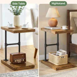 Tribesigns Narrow Solid Wood Nightstand, C-Shaped Bedside Table for Bedroom