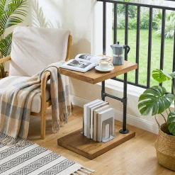 Tribesigns Narrow Solid Wood Nightstand, C-Shaped Bedside Table for Bedroom