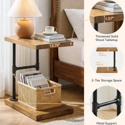 Tribesigns Narrow Solid Wood Nightstand, C-Shaped Bedside Table for Bedroom
