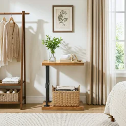 Tribesigns Narrow Solid Wood Nightstand, C-Shaped Bedside Table for Bedroom
