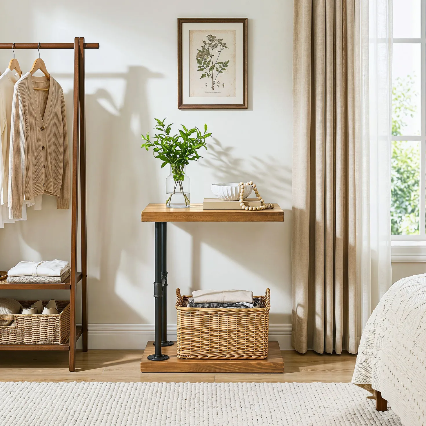 Tribesigns Narrow Solid Wood Nightstand, C-Shaped Bedside Table for Bedroom
