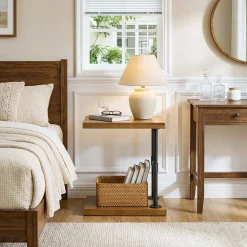 Tribesigns Narrow Solid Wood Nightstand, C-Shaped Bedside Table for Bedroom