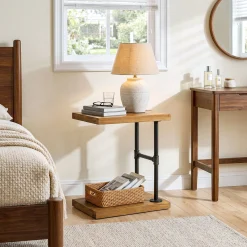 Tribesigns Narrow Solid Wood Nightstand, C-Shaped Bedside Table for Bedroom