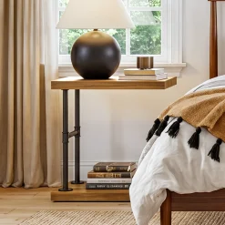 Tribesigns Narrow Solid Wood Nightstand, C-Shaped Bedside Table for Bedroom