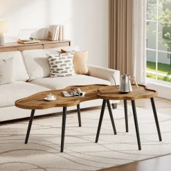 Tribesigns Nesting Coffee Table Set of 2, Solid Wood with Cloud Tabletop