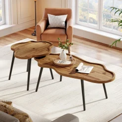 Tribesigns Nesting Coffee Table Set of 2, Solid Wood with Cloud Tabletop