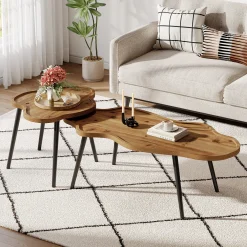 Tribesigns Nesting Coffee Table Set of 2, Solid Wood with Cloud Tabletop