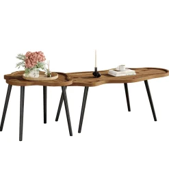 Tribesigns Nesting Coffee Table Set of 2, Solid Wood with Cloud Tabletop