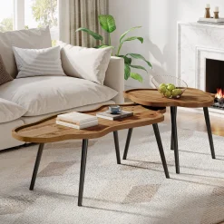 Tribesigns Nesting Coffee Table Set of 2, Solid Wood with Cloud Tabletop