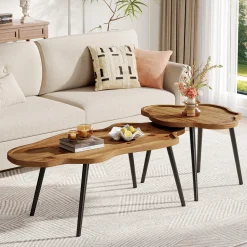Tribesigns Nesting Coffee Table Set of 2, Solid Wood with Cloud Tabletop
