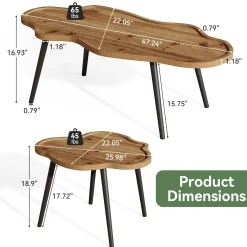 Tribesigns Nesting Coffee Table Set of 2, Solid Wood with Cloud Tabletop